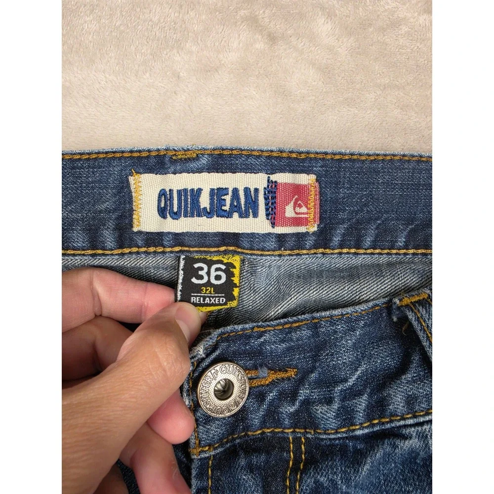 Vintage Quiksilver Quikjean Jeans Mens 36x32 Blue Relaxed Fit Distressed Denim